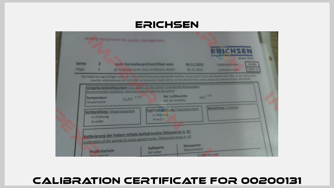 Calibration certificate for 00200131-0