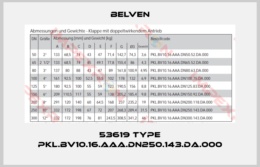 Belven-53619 Type PKL.BV10.16.AAA.DN250.143.DA.000