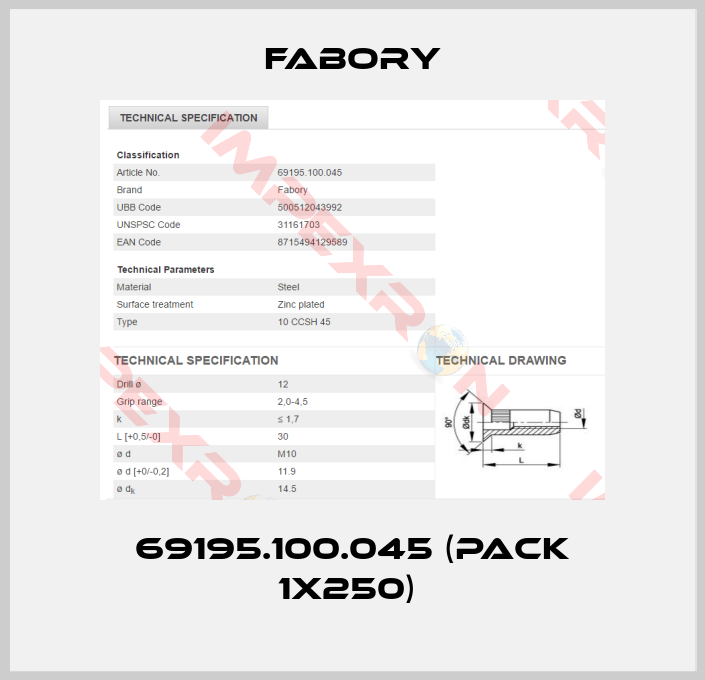 Fabory-69195.100.045 (pack 1x250) 