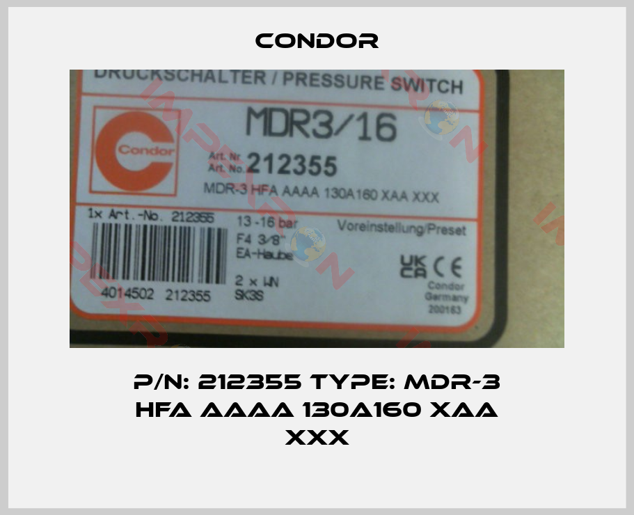 Condor-P/N: 212355 Type: MDR-3 HFA AAAA 130A160 XAA XXX