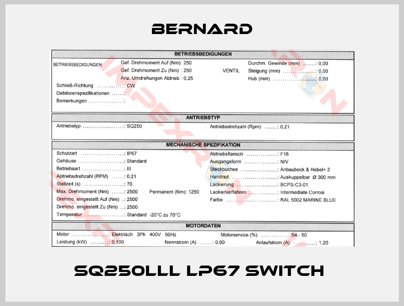 Bernard-SQ250lll lP67 Switch 