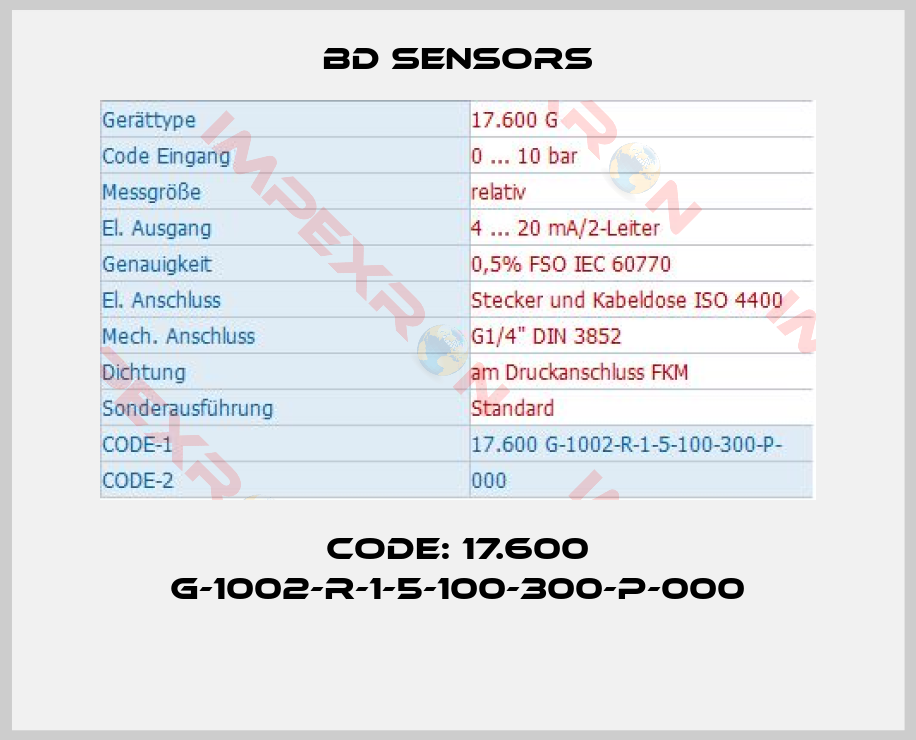 Bd Sensors-Code: 17.600 G-1002-R-1-5-100-300-P-000 