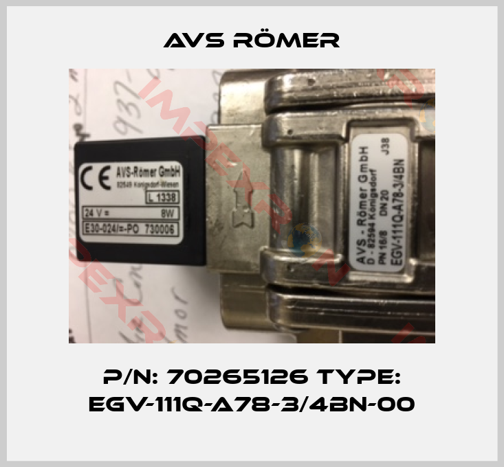 Avs Römer-p/n: 70265126 type: EGV-111Q-A78-3/4BN-00