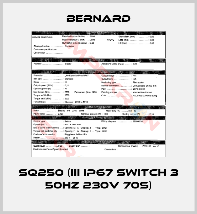 Bernard-SQ250 (III IP67 Switch 3 50Hz 230V 70s)