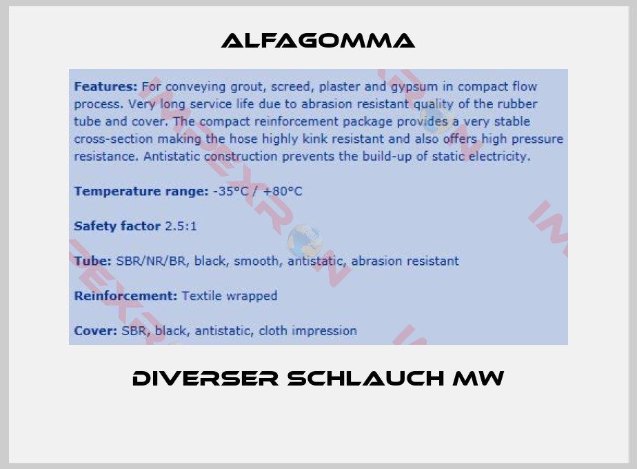 Alfagomma-Diverser Schlauch MW 