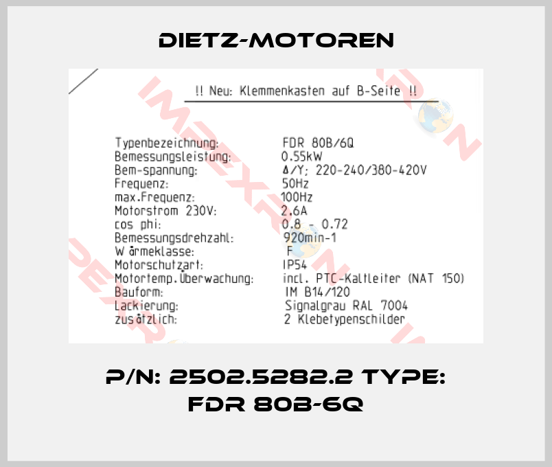 Dietz-Motoren-P/N: 2502.5282.2 Type: FDR 80B-6Q