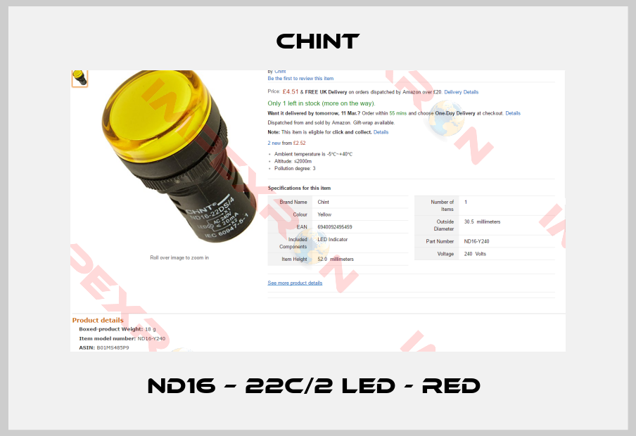 Chint-ND16 – 22C/2 LED - RED 