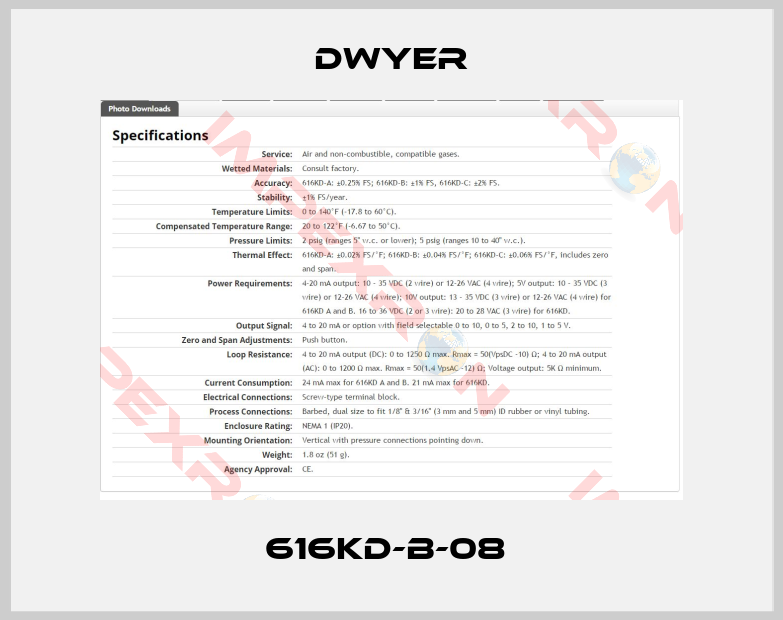 Dwyer-616KD-B-08 