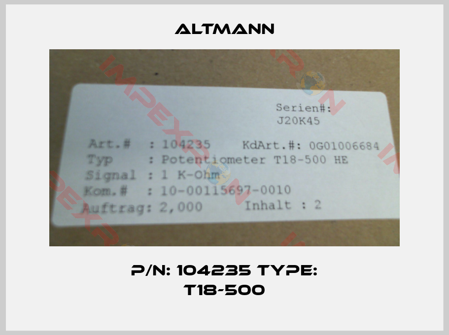 ALTMANN-P/N: 104235 Type: T18-500