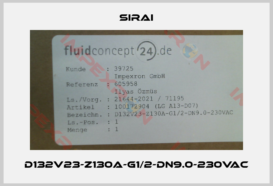 Sirai-D132V23-Z130A-G1/2-DN9.0-230VAC