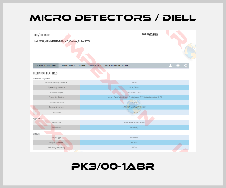 Micro Detectors / Diell-PK3/00-1A8R