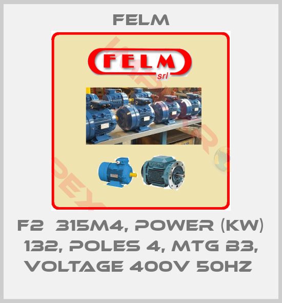 Felm-F2  315M4, POWER (KW) 132, POLES 4, MTG B3, VOLTAGE 400V 50HZ 