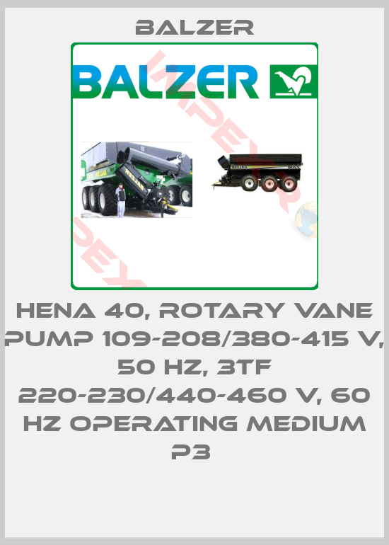 Balzer-HENA 40, ROTARY VANE PUMP 109-208/380-415 V, 50 HZ, 3TF 220-230/440-460 V, 60 HZ OPERATING MEDIUM P3 