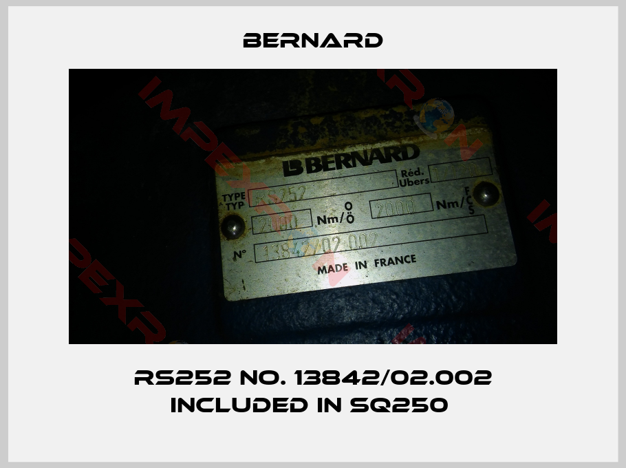 Bernard-RS252 No. 13842/02.002 included in SQ250 