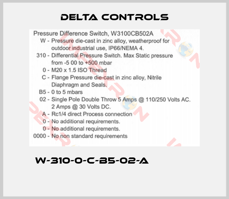 Delta Controls-W-310-0-C-B5-02-A                   
