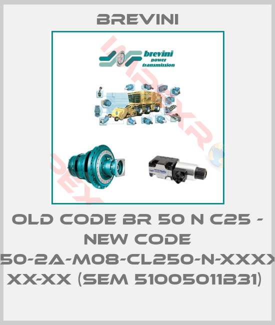 Brevini-old code BR 50 N C25 - new code BR-O-050-2A-M08-CL250-N-XXXX-000-X XX-XX (SEM 51005011B31) 