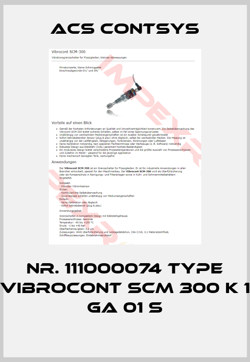 ACS CONTSYS-Nr. 111000074 Type Vibrocont SCM 300 K 1 GA 01 S