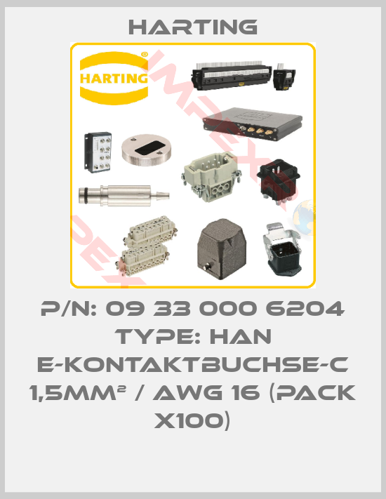 Harting-P/N: 09 33 000 6204 Type: Han E-Kontaktbuchse-c 1,5mm² / AWG 16 (pack x100)