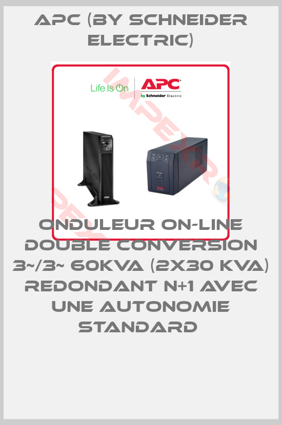 APC (by Schneider Electric)-ONDULEUR ON-LINE DOUBLE CONVERSION 3~/3~ 60KVA (2X30 KVA) REDONDANT N+1 AVEC UNE AUTONOMIE STANDARD 