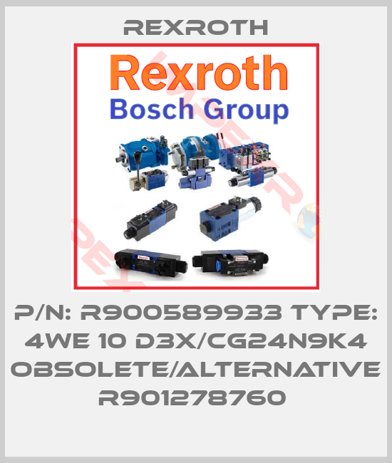 Rexroth-P/N: R900589933 Type: 4WE 10 D3X/CG24N9K4 obsolete/alternative R901278760 