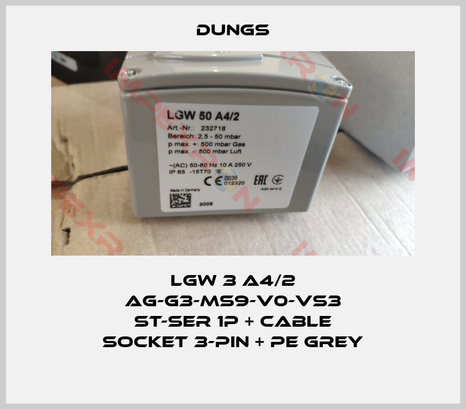Dungs-LGW 3 A4/2 AG-G3-MS9-V0-VS3 ST-SER 1P + CABLE SOCKET 3-PIN + PE GREY