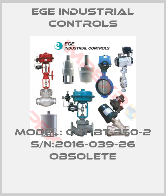 EGE industrial controls-Model: CNT-BT-250-2 S/N:2016-039-26 obsolete