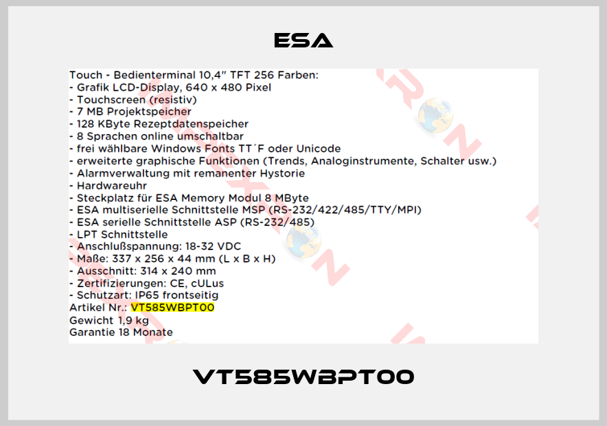 Esa-VT585WBPT00