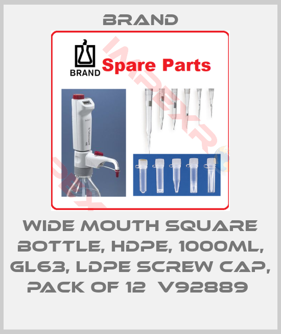 Brand-WIDE MOUTH SQUARE BOTTLE, HDPE, 1000ML, GL63, LDPE SCREW CAP, PACK OF 12  V92889 
