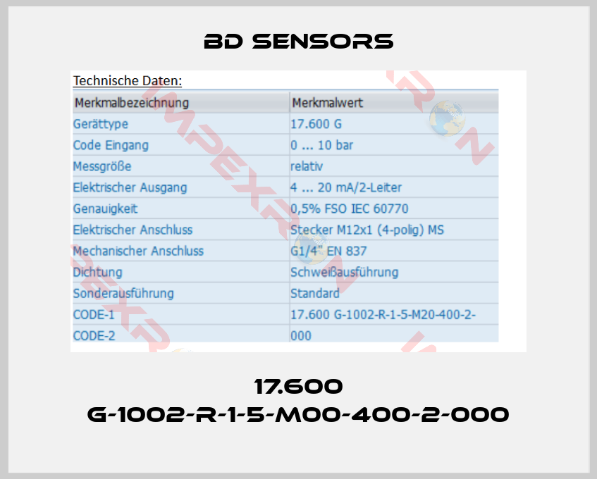 Bd Sensors-17.600 G-1002-R-1-5-M00-400-2-000