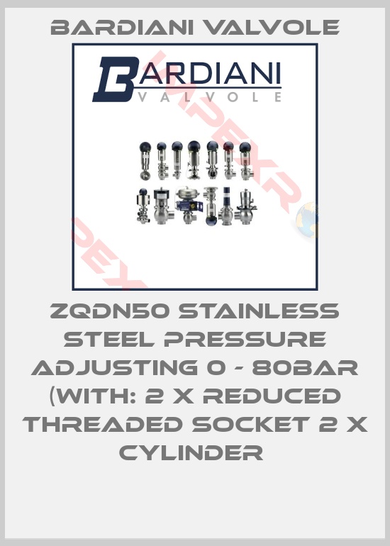 Bardiani Valvole-ZQDN50 STAINLESS STEEL PRESSURE ADJUSTING 0 - 80BAR (WITH: 2 X REDUCED THREADED SOCKET 2 X CYLINDER 