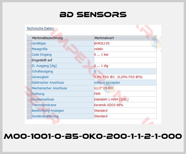 Bd Sensors-M00-1001-0-B5-0K0-200-1-1-2-1-000