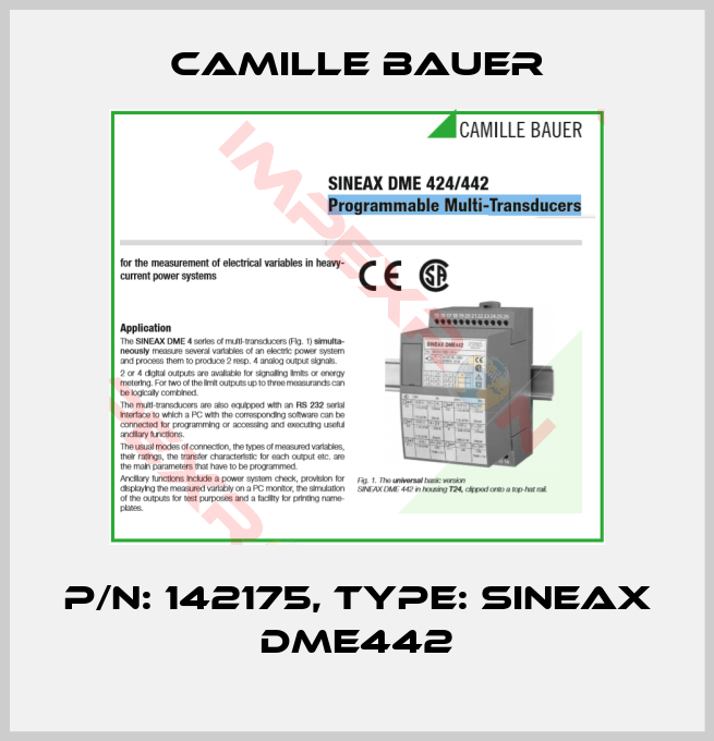 Camille Bauer-p/n: 142175, Type: SINEAX DME442