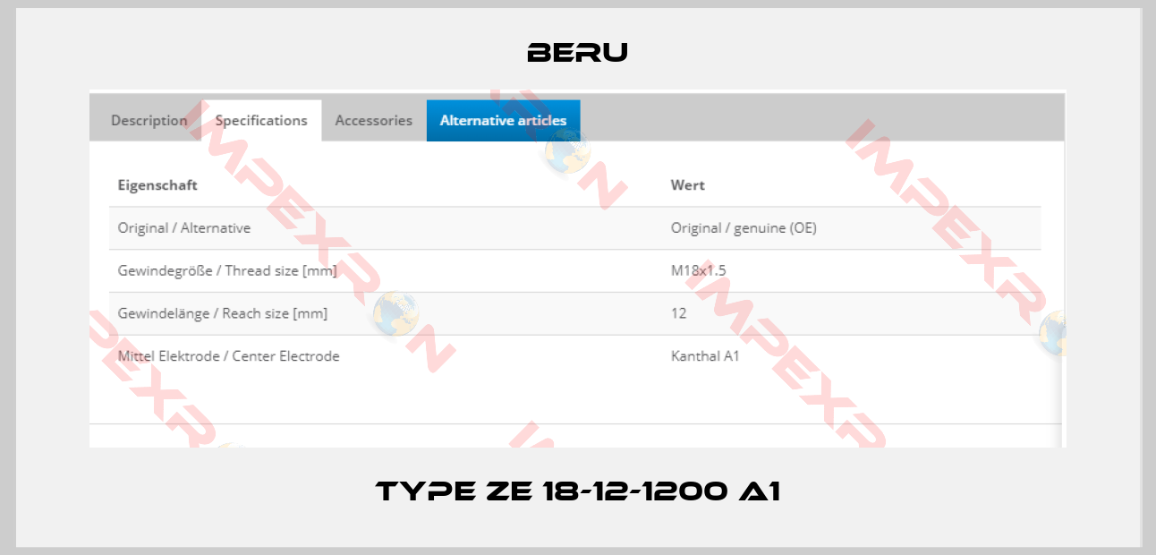 Beru-Type ZE 18-12-1200 A1