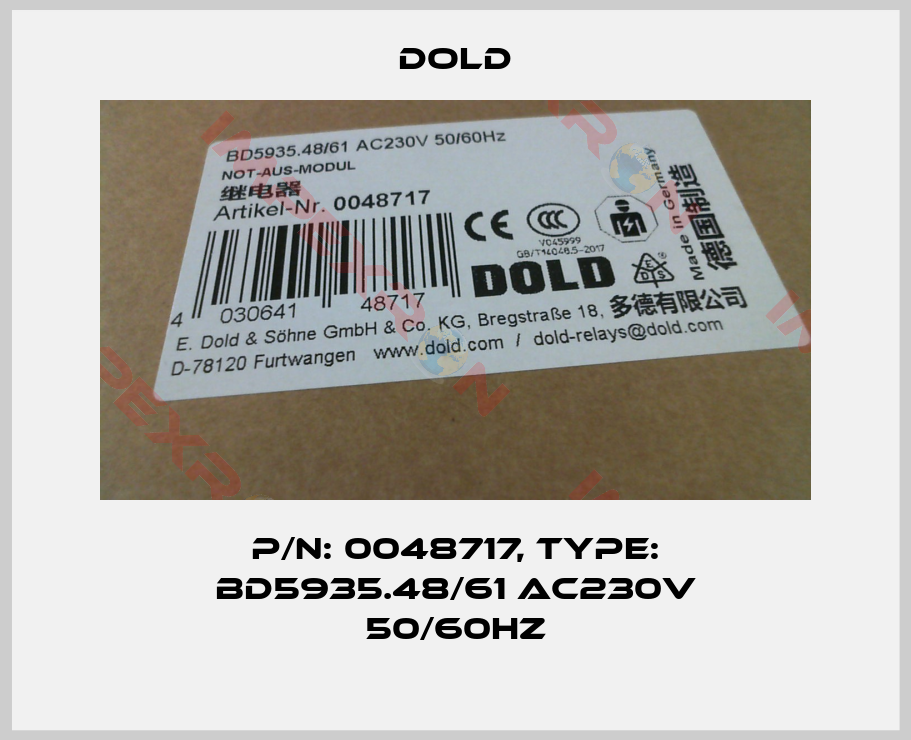 Dold-p/n: 0048717, Type: BD5935.48/61 AC230V 50/60Hz