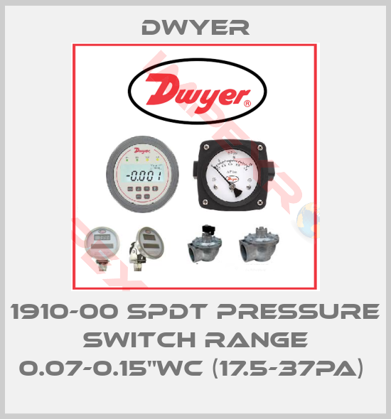 Dwyer-1910-00 SPDT PRESSURE SWITCH RANGE 0.07-0.15"WC (17.5-37PA) 