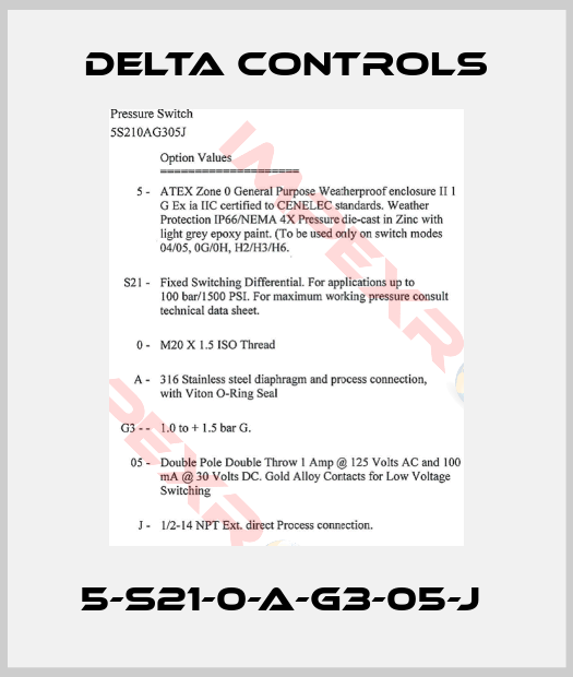 Delta Controls-5-S21-0-A-G3-05-J 